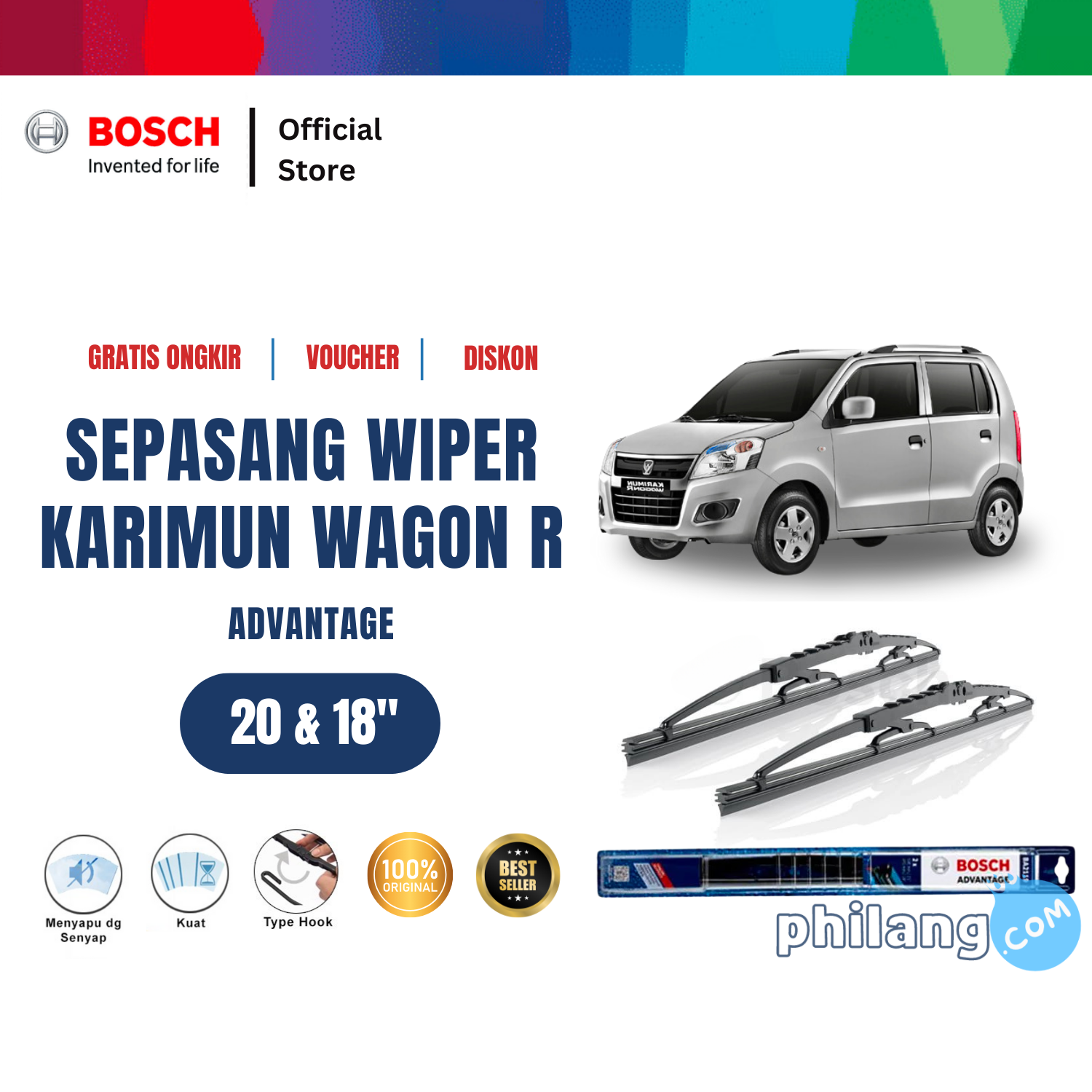 Bosch Sepasang Wiper Kaca Mobil Suzuki Karimun Wagon R