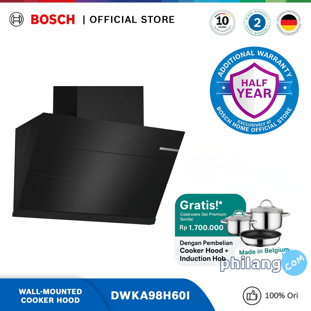 Bosch DWKA98H60I Wall-mounted Cooker Hood, 90 cm, Flat black Series 4