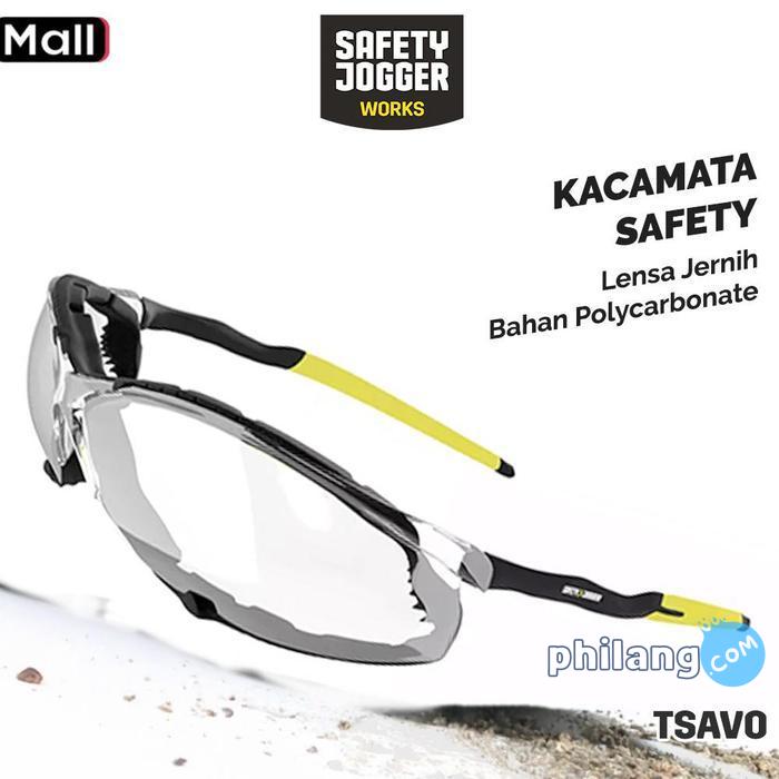 Safety Jogger Works Tsavo Kacamata Safety dengan Lensa Bening Polikarbonat Anti-Gores Anti-Kabut Per