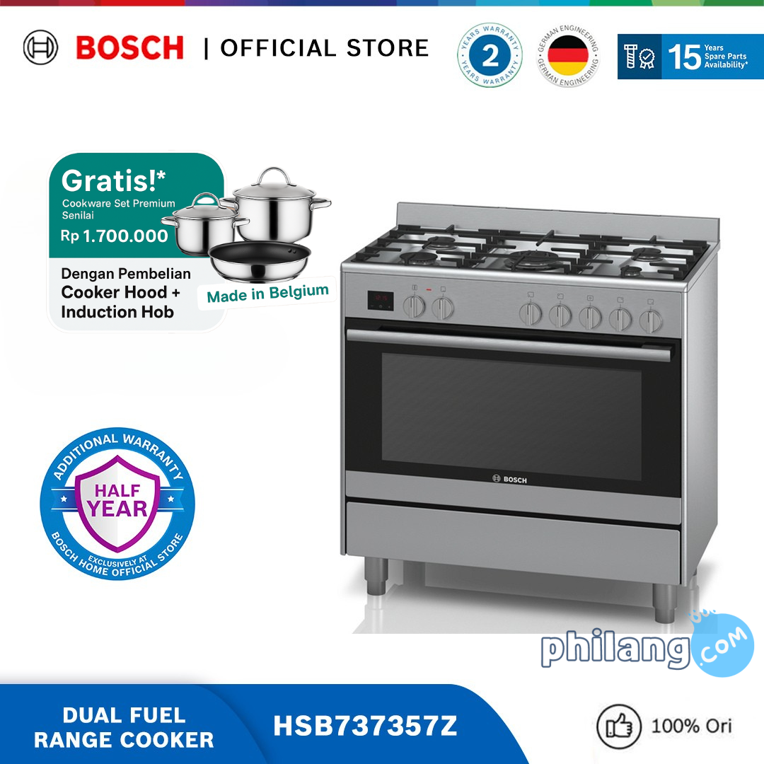 Bosch HSB737357Z Freestanding Dual Fuel Range Cooker 90 cm Stainless Steel Series 6