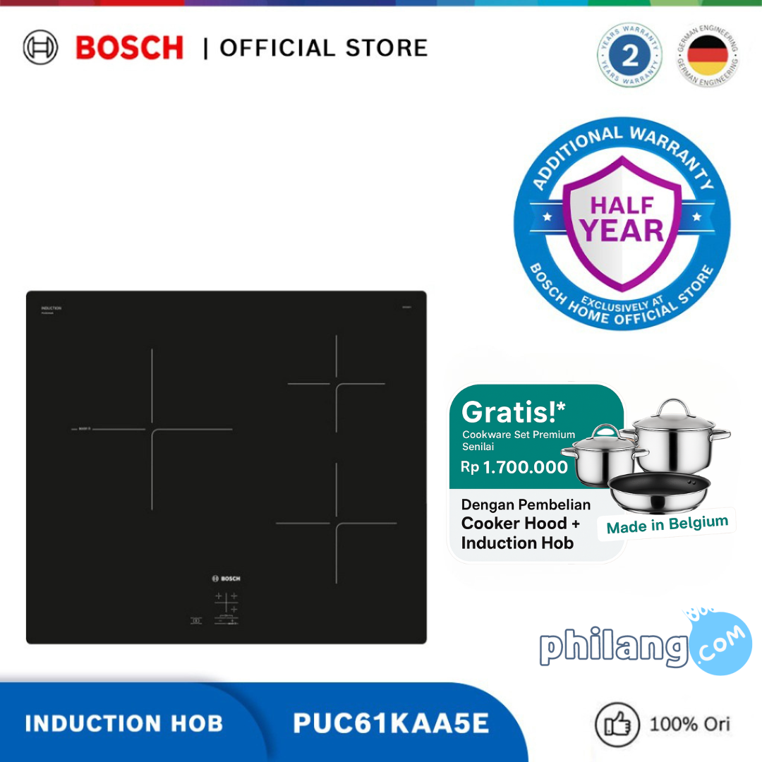 Bosch PUC61KAA5E Induction Hob / Kompor Induksi Hitam Serie 2 | 60 cm