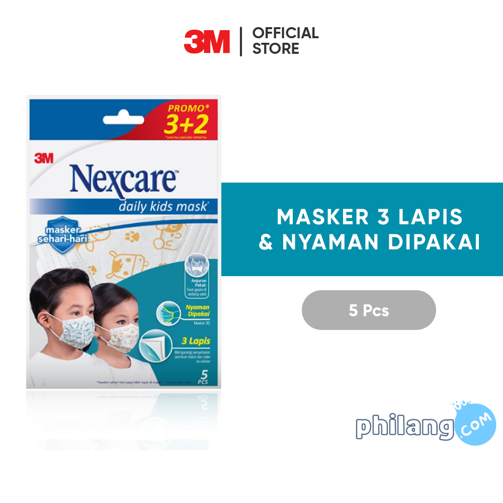 3M™ Nexcare™ Daily Kids Mask, Masker 3 Lapis , 1 pak/ 5 pcs