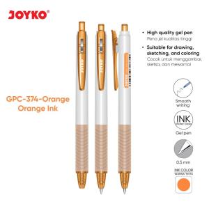 Color Gel Pen Pulpen Pena Jel Warna Joyko GPC-374 0.5 mm - Orange