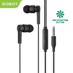 ROBOT Wired Headset RE702 3D Subwoofer Earphone TPE Solid Original - Garansi 1 Tahun - Hitam